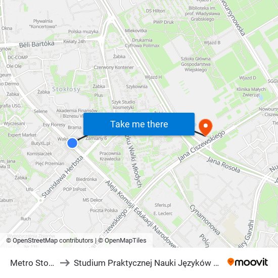 Metro Stokłosy to Studium Praktycznej Nauki Języków Obcych (SPNJO) SGGW map