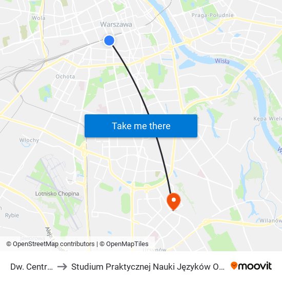 Dw. Centralny to Studium Praktycznej Nauki Języków Obcych (SPNJO) SGGW map