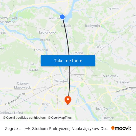 Zegrze Płd. to Studium Praktycznej Nauki Języków Obcych (SPNJO) SGGW map