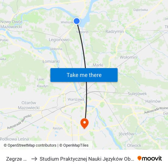 Zegrze Płd. 01 to Studium Praktycznej Nauki Języków Obcych (SPNJO) SGGW map