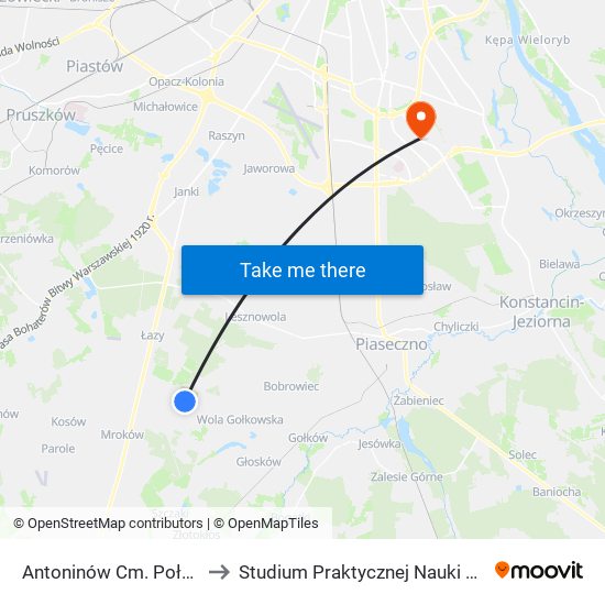 Antoninów Cm. Południowy - Brama Płd. 01 to Studium Praktycznej Nauki Języków Obcych (SPNJO) SGGW map