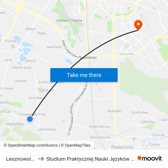 Lesznowola-Pole to Studium Praktycznej Nauki Języków Obcych (SPNJO) SGGW map