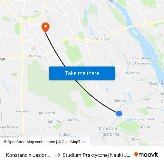 Konstancin-Jeziorna Mirków - Szkoła 02 to Studium Praktycznej Nauki Języków Obcych (SPNJO) SGGW map