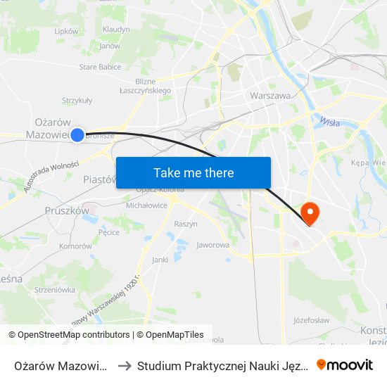 Ożarów Mazowiecki Starostwo 01 to Studium Praktycznej Nauki Języków Obcych (SPNJO) SGGW map