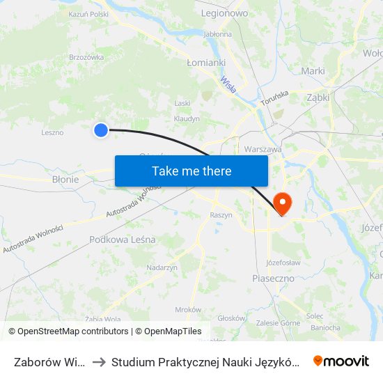 Zaborów Wiosenna 02 to Studium Praktycznej Nauki Języków Obcych (SPNJO) SGGW map