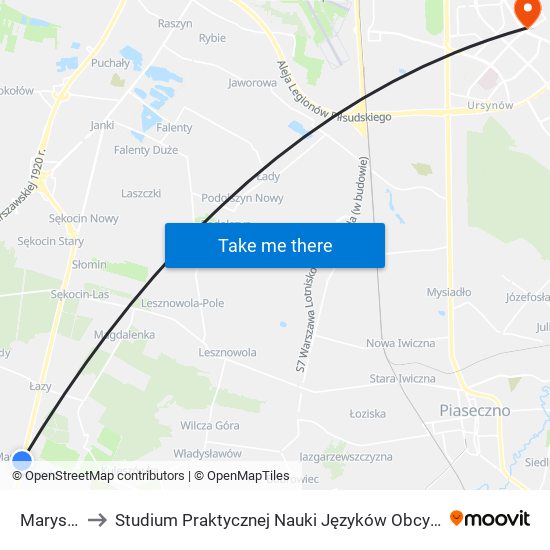 Marysin to Studium Praktycznej Nauki Języków Obcych (SPNJO) SGGW map