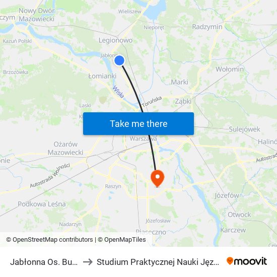 Jabłonna Os. Bukowy Dworek 02 to Studium Praktycznej Nauki Języków Obcych (SPNJO) SGGW map