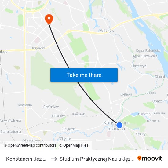 Konstancin-Jeziorna Os. Grapa 01 to Studium Praktycznej Nauki Języków Obcych (SPNJO) SGGW map