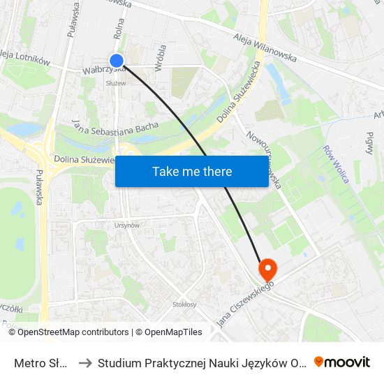 Metro Służew to Studium Praktycznej Nauki Języków Obcych (SPNJO) SGGW map