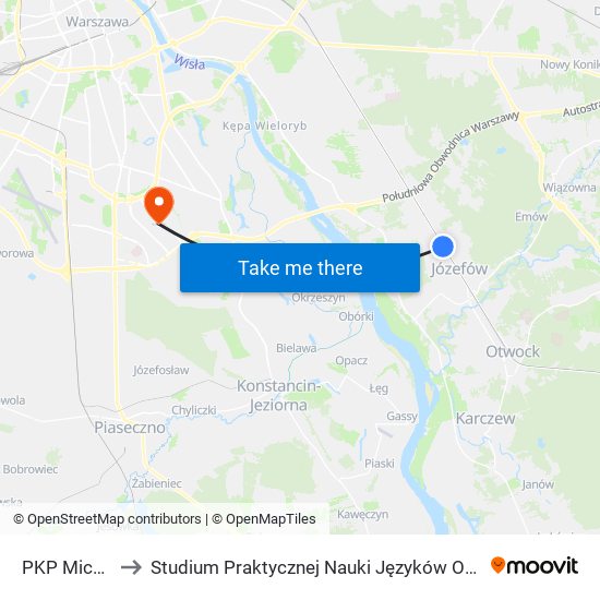 PKP Michalin 01 to Studium Praktycznej Nauki Języków Obcych (SPNJO) SGGW map