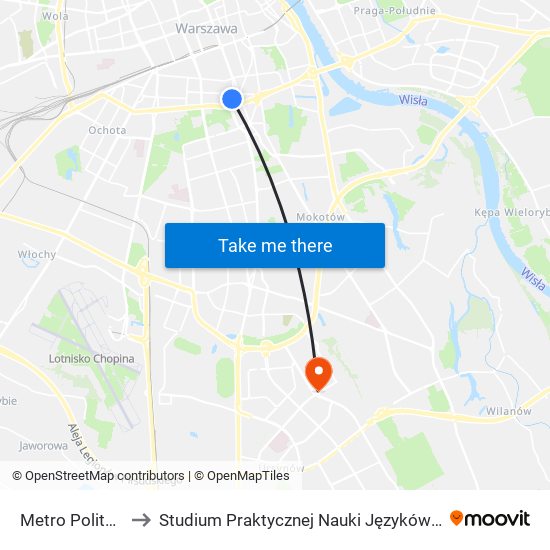 Metro Politechnika 12 to Studium Praktycznej Nauki Języków Obcych (SPNJO) SGGW map