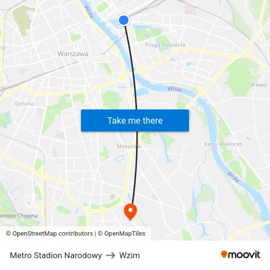 Metro Stadion Narodowy to Wzim map