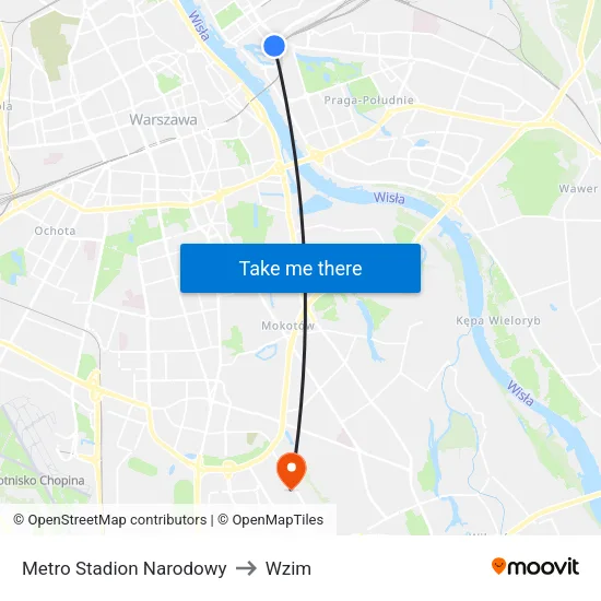 Metro Stadion Narodowy to Wzim map