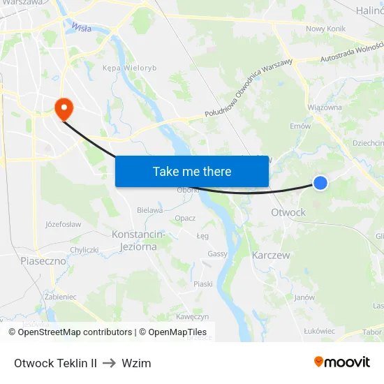 Otwock Teklin II to Wzim map