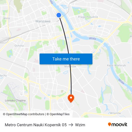 Metro Centrum Nauki Kopernik 05 to Wzim map