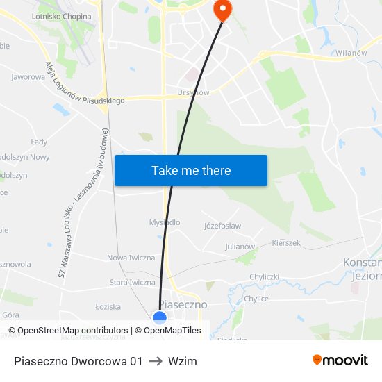 Piaseczno Dworcowa 01 to Wzim map