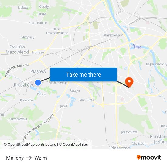 Malichy to Wzim map
