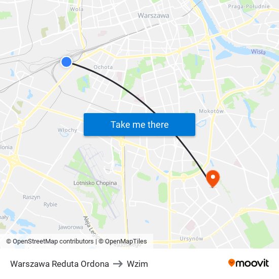 Warszawa Reduta Ordona to Wzim map