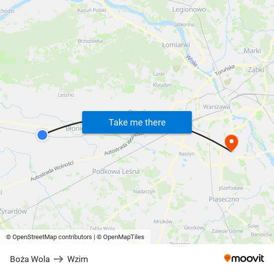 Boża Wola to Wzim map