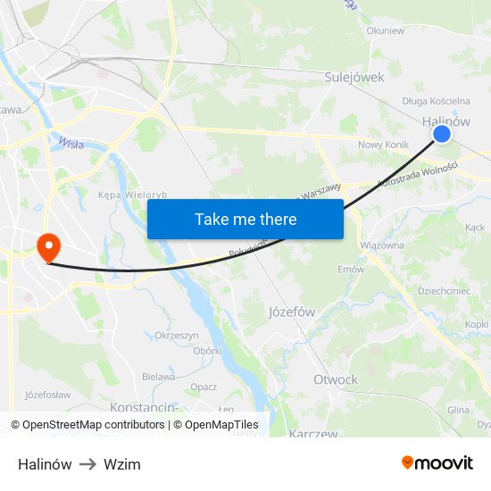 Halinów to Wzim map