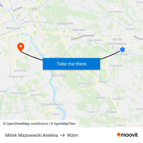 Mińsk Mazowiecki Anielina to Wzim map