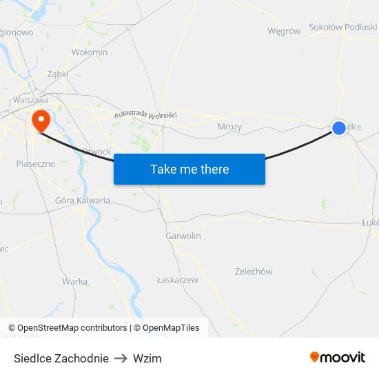 Siedlce Zachodnie to Wzim map