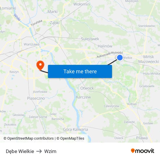 Dębe Wielkie to Wzim map