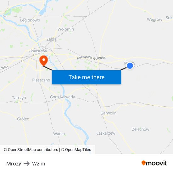 Mrozy to Wzim map