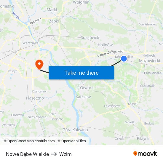 Nowe Dębe Wielkie to Wzim map