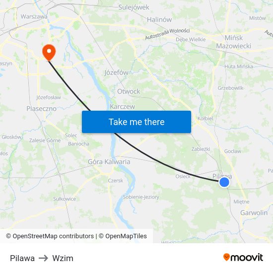 Pilawa to Wzim map