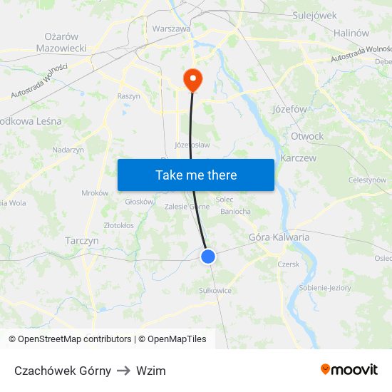 Czachówek Górny to Wzim map