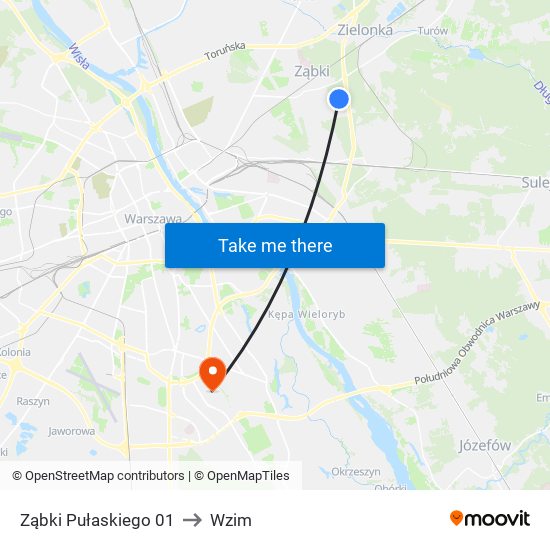 Ząbki Pułaskiego 01 to Wzim map