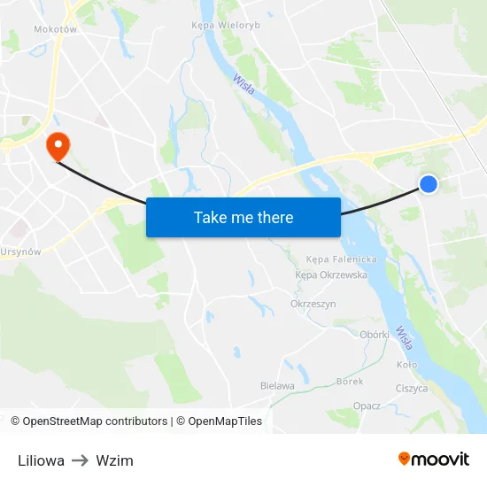 Liliowa to Wzim map