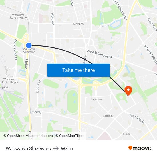 Warszawa Służewiec to Wzim map