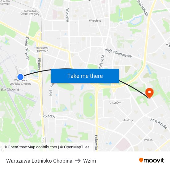 Warszawa Lotnisko Chopina to Wzim map