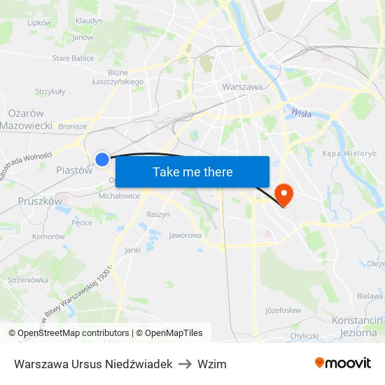 Warszawa Ursus Niedźwiadek to Wzim map