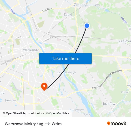 Warszawa Mokry Ług to Wzim map