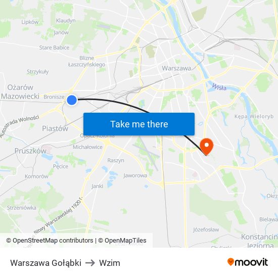 Warszawa Gołąbki to Wzim map