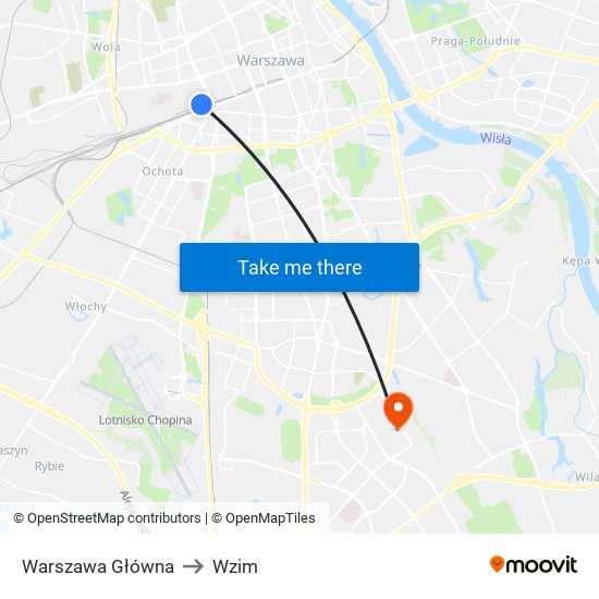 Warszawa Główna to Wzim map