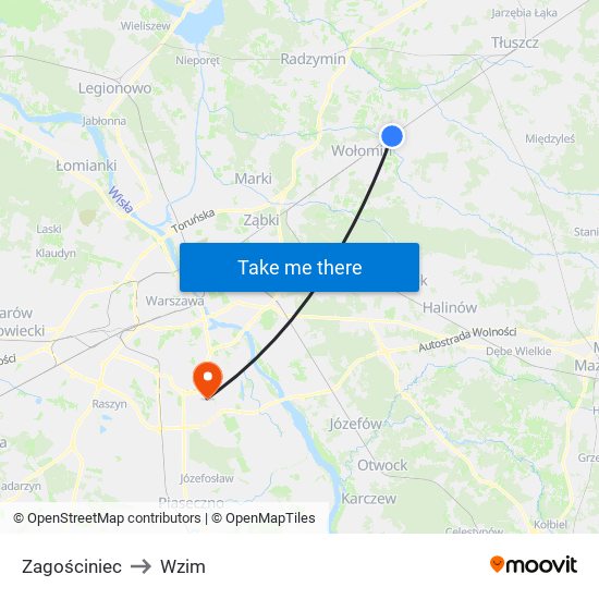 Zagościniec to Wzim map