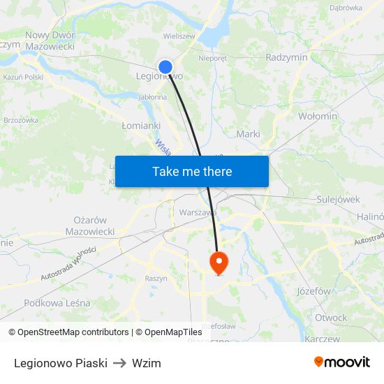 Legionowo Piaski to Wzim map