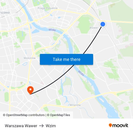 Warszawa Wawer to Wzim map