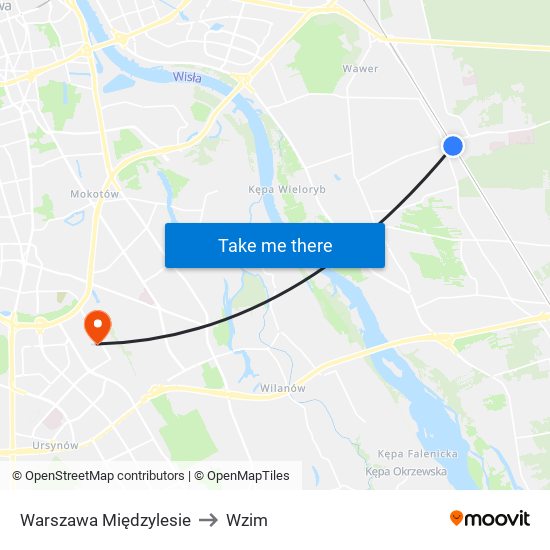 Warszawa Międzylesie to Wzim map