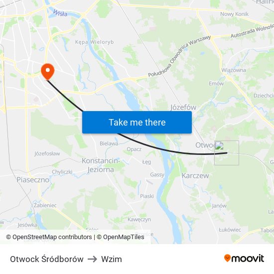 Otwock Śródborów to Wzim map