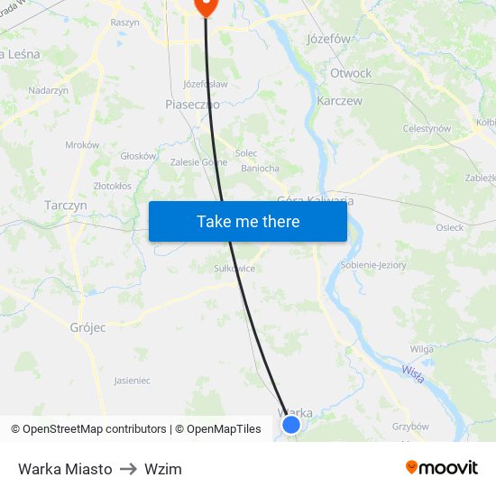 Warka Miasto to Wzim map