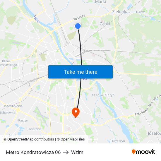 Metro Kondratowicza to Wzim map