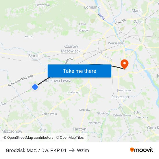 Grodzisk Maz. / Dw. PKP 01 to Wzim map