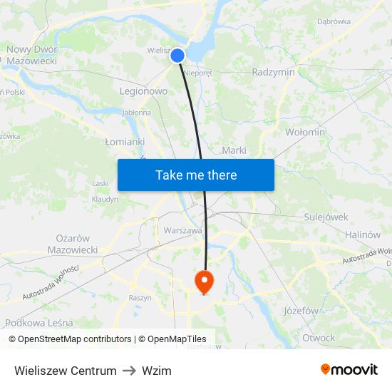 Wieliszew Centrum to Wzim map