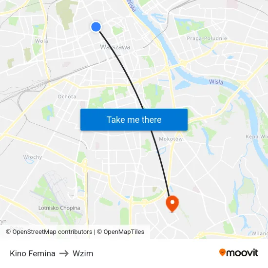 Kino Femina to Wzim map