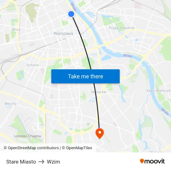 Stare Miasto to Wzim map